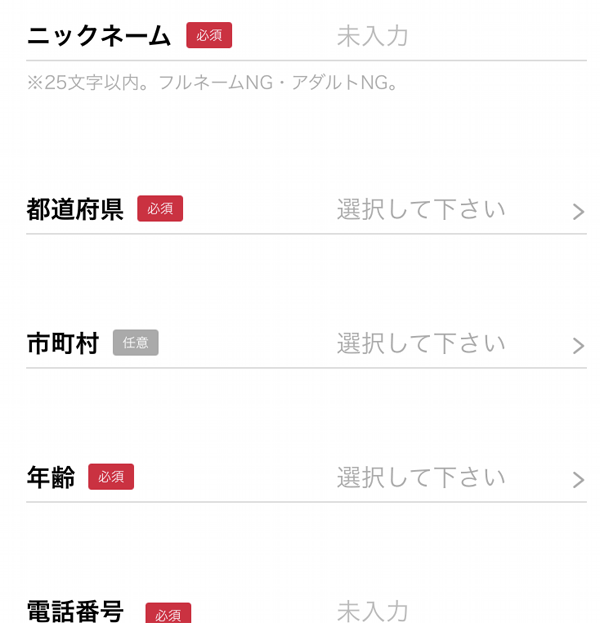 メルパラ登録画面