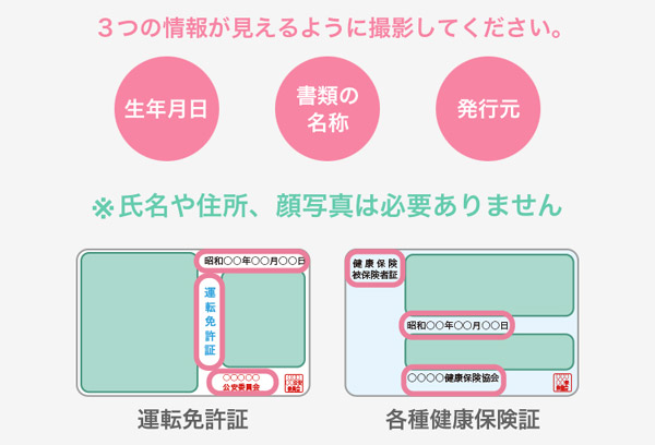 免許証、保険証の例